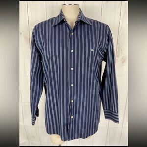 Lacoste Navy Blue Striped Collared Long Sleeve Button Up Shirt - Size 42